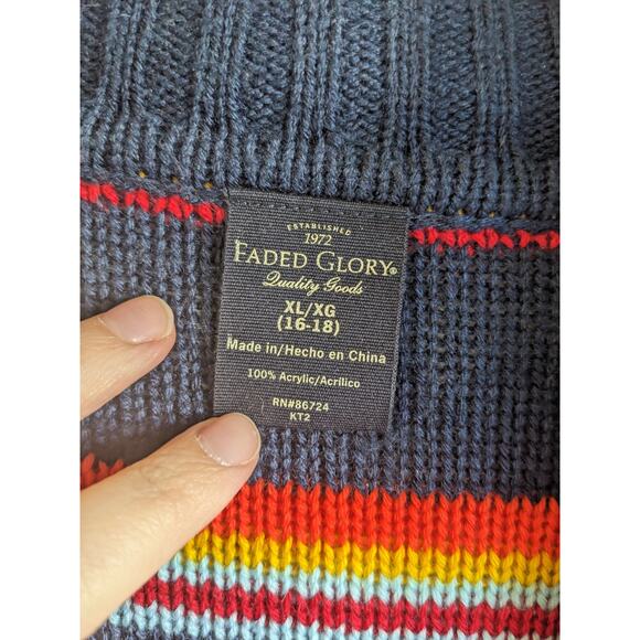 Vtg Faded Glory Women's Multicolored Striped Acrylic Button Front Cardigan Sz XL - Picture 3 of 4